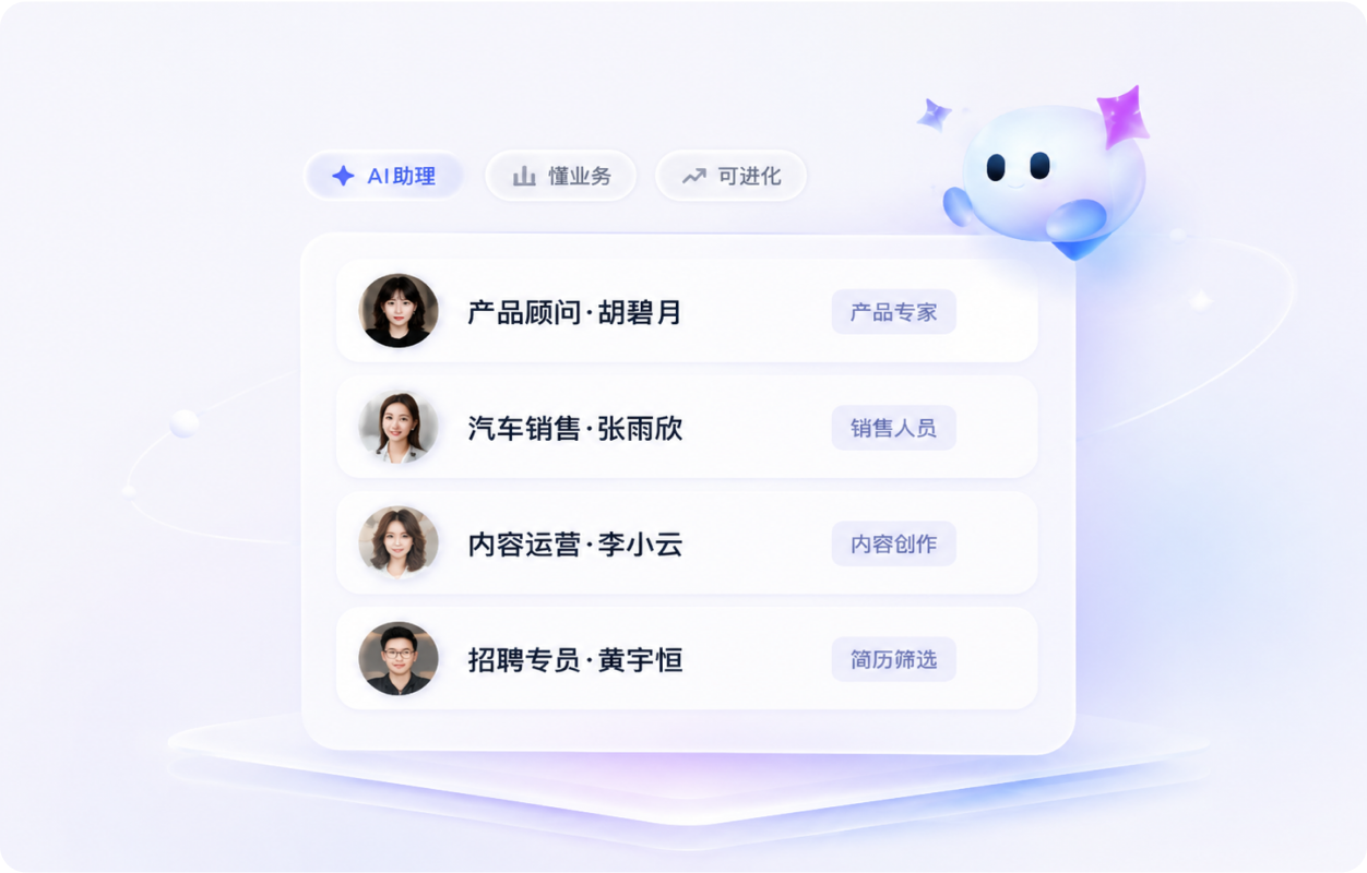 数字员工个人助理与业务岗位协作示意